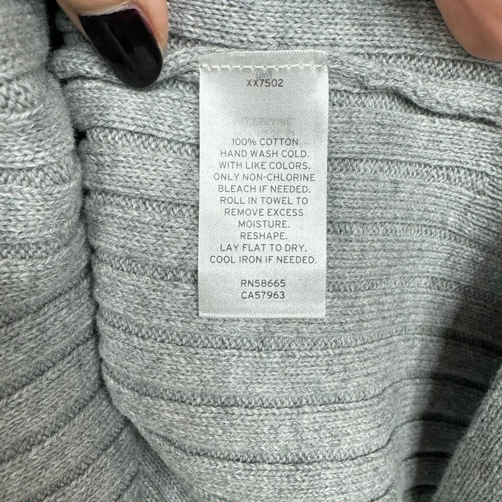 NEW Open Edit Ribbed Sweater Asymmetric Vneck Tunic Long Sleeve Gray Size Small